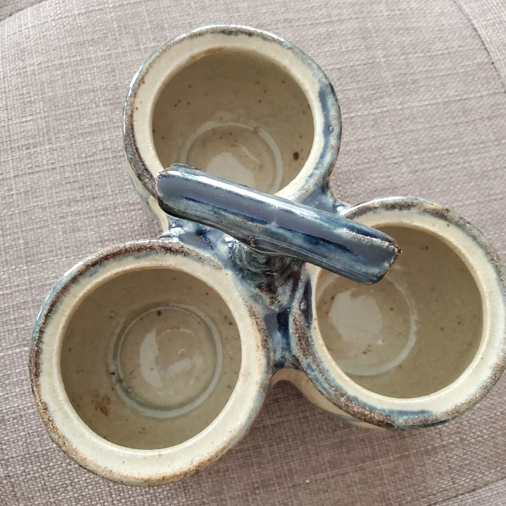 Succulent Planter Condiment Holder Ramekin Trio Sauce Dish Blue Rustic Pottery - Picture 3 of 14